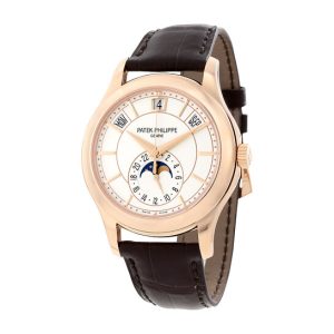 Patek Philippe Annual Calendar Moonphase Rose Gold Brown Leather Men's Watch 5205R-001