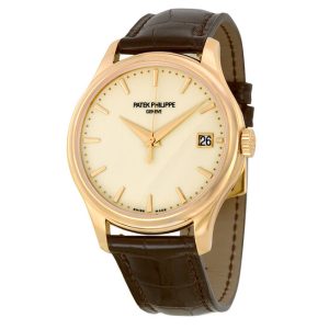Patek Philippe Calatrava Ivory Dial Brown Leather Strap Men's Watch 5227R-001
