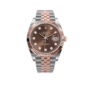 Rolex Datejust 41MM 126331 Chocolate Diamond Dial Fluted Bezel Two Tone Rose Gold Jubilee Bracelet