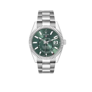 Rolex Sky-Dweller 42mm Steel White Gold Green Dial Mens Watch 336934