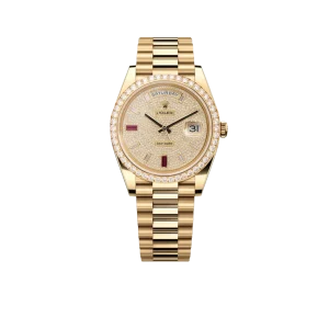 Rolex Day-Date 40mm Yellow Gold Diamond Ruby Pave Dial Diamond Bezel 228348RBR