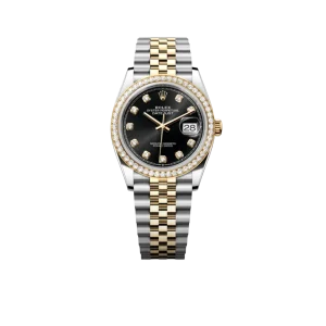 Rolex Datejust 36mm Black Dial Steel Yellow Gold Diamond Mens Watch 116243