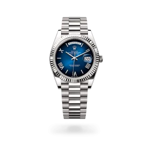 Rolex Day-date Oyster Perpetual 40mm White Gold Blue Ombré Dial, Fluted bezel M228239-0076