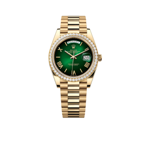 Rolex Day-Date 40mm | 18k yellow gold President bracelet | Green ombré dial Diamond bezel | Men's Watch 228398TBR