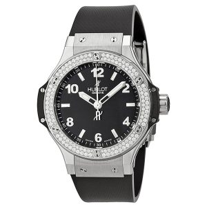 Big Bang Black Dial Diamond Black Rubber Ladies Watch