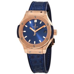 Classic Fusion Blue Dial 18kt Rose Gold Ladies Watch