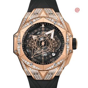 Sang Bleu II King Gold Pave Chronograph Automatic Diamond Black Dial Watch