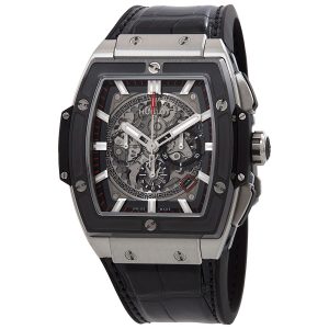 Spirit of Big Bang Automatic Skeleton Dial Black Leather Men's Watch