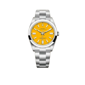Rolex Oyster Perpetual 41mm Stainless Steel Yellow Dial Men Watch 124300-0004