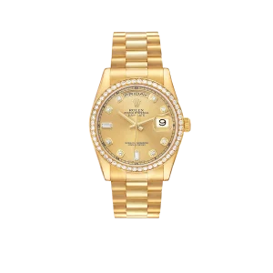 Rolex President Day-Date 36mm Yellow Gold Diamond Bezel Mens Watch 118348